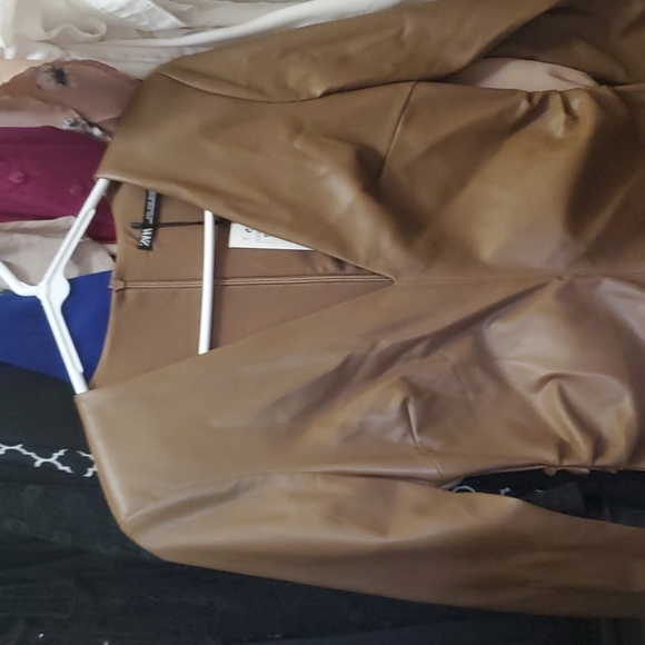 Zara Faux Leather Spandex Tan Fitted Dress - Picture 1 of 5